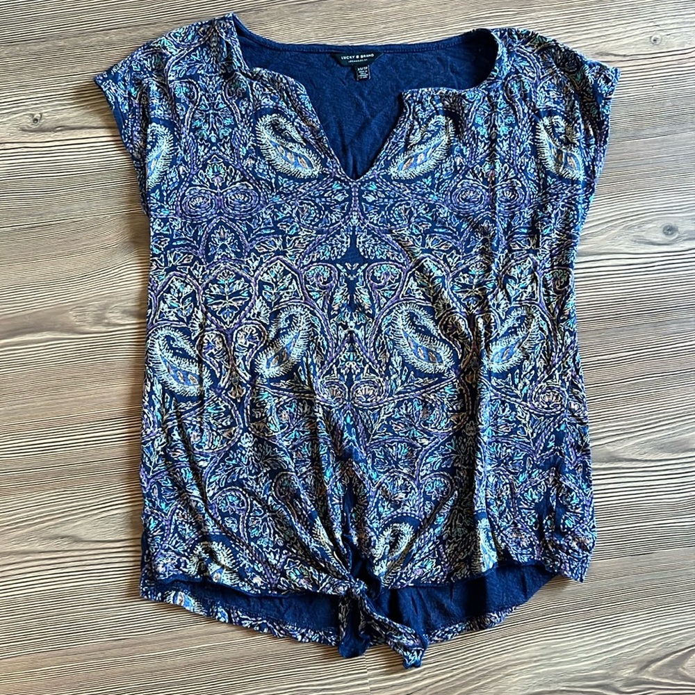 Lucky Brand Paisley Print Shirt Top With Tie Size XS